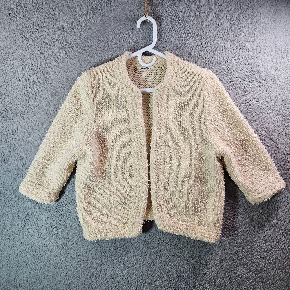 Neiman Marcus Knit Open Front Blazer Jacket Women Medium 3/4 Sleeve Cream